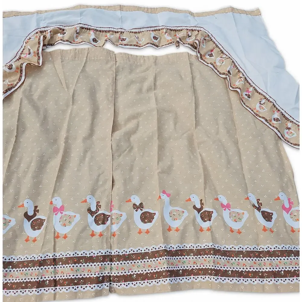 Geese 3 Pc Kitchen Curtain Set Valance Panels Cottagecore Country Bow Vintage